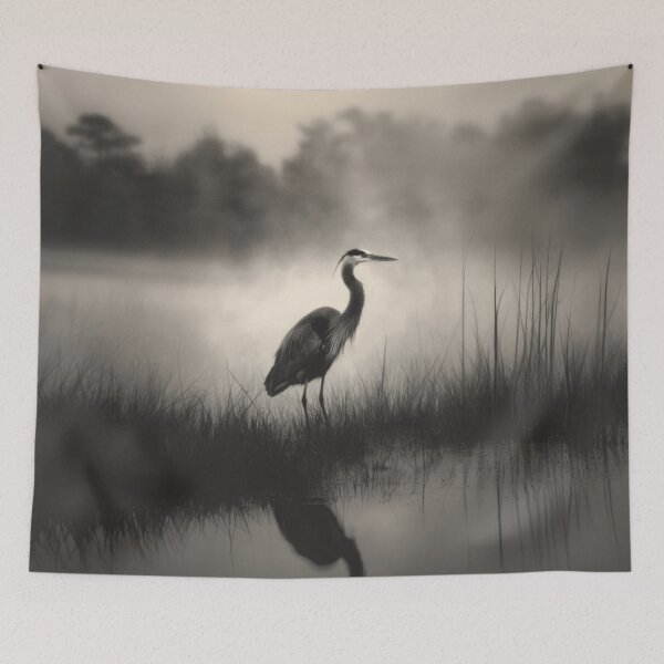 Item preview, A stalking Great Blue Heron in marshland fog, Birds in Motion designed and sold by CDC40.