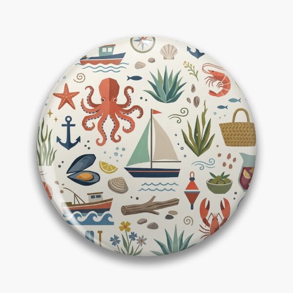 Item preview, Mediterranean Seafood & Sailboat Pattern – Balearic Summer Art designed and sold by OpenDreamArts.