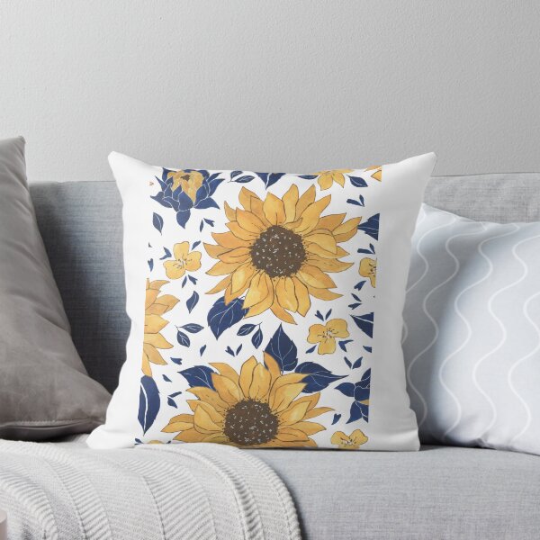 Item preview, Vibrant Sunflower and Navy Blue Leaves Watercolor Pattern designed and sold by DreamyBrushArt.