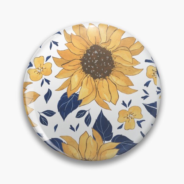 Item preview, Vibrant Sunflower and Navy Blue Leaves Watercolor Pattern designed and sold by DreamyBrushArt.