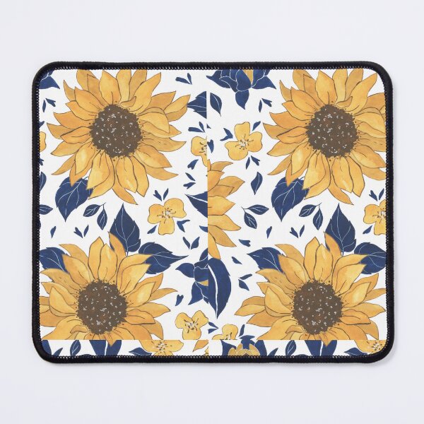 Item preview, Vibrant Sunflower and Navy Blue Leaves Watercolor Pattern designed and sold by DreamyBrushArt.