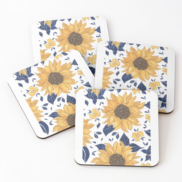 Item preview, Vibrant Sunflower and Navy Blue Leaves Watercolor Pattern designed and sold by DreamyBrushArt.