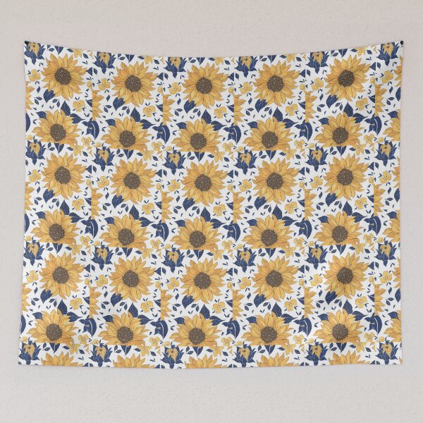 Item preview, Vibrant Sunflower and Navy Blue Leaves Watercolor Pattern designed and sold by DreamyBrushArt.