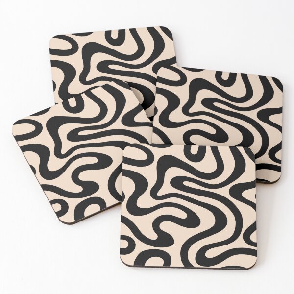Item preview,  Retro Liquid Swirl Abstract Pattern in Black and Almond Cream. designed and sold by Differenceee.