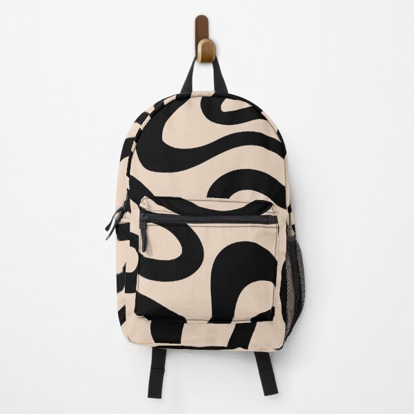 Item preview, Retro Liquid Swirl Abstract Pattern in Black and Almond Cream. designed and sold by Differenceee.
