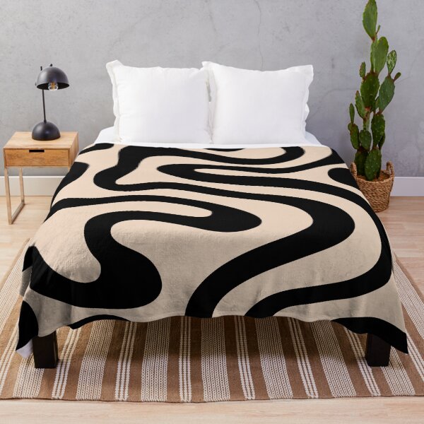 Item preview, Retro Liquid Swirl Abstract Pattern in Black and Almond Cream. designed and sold by Differenceee.