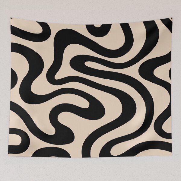 Item preview,  Retro Liquid Swirl Abstract Pattern in Black and Almond Cream. designed and sold by Differenceee.