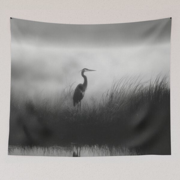 Item preview, A stalking Great Blue Heron in marshland fog, Birds in Motion designed and sold by CDC40.