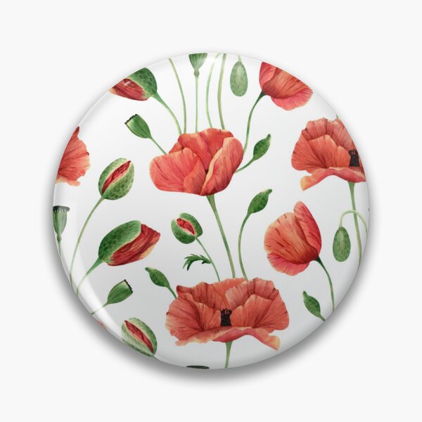 Item preview, Elegant Watercolor Red Poppies and Buds Botanical Pattern designed and sold by DreamyBrushArt.