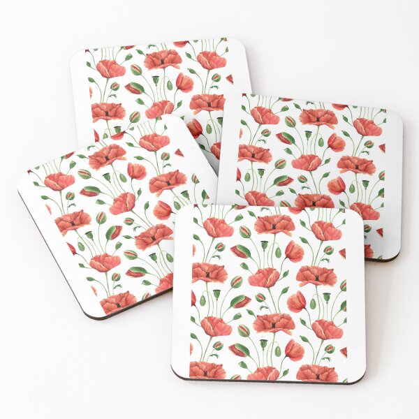 Item preview, Elegant Watercolor Red Poppies and Buds Botanical Pattern designed and sold by DreamyBrushArt.