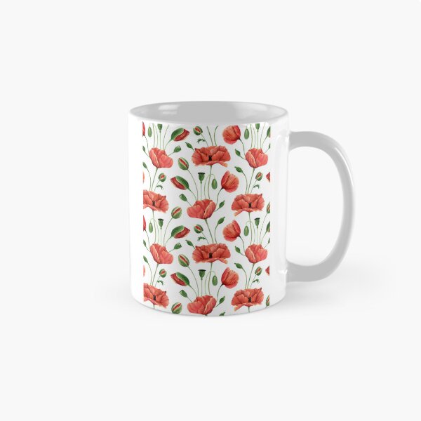 Item preview, Elegant Watercolor Red Poppies and Buds Botanical Pattern designed and sold by DreamyBrushArt.
