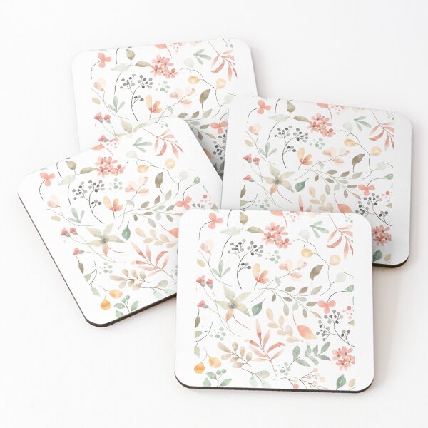 Item preview, Soft Pastel Watercolor Leaves and Wildflowers Aesthetic Pattern designed and sold by DreamyBrushArt.
