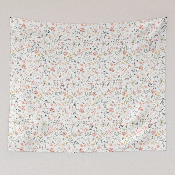 Item preview, Soft Pastel Watercolor Leaves and Wildflowers Aesthetic Pattern designed and sold by DreamyBrushArt.