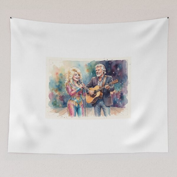 Item preview, Pintura en acuarela de Dolly Parton y Kenny Rogers designed and sold by Halifaxartguy.