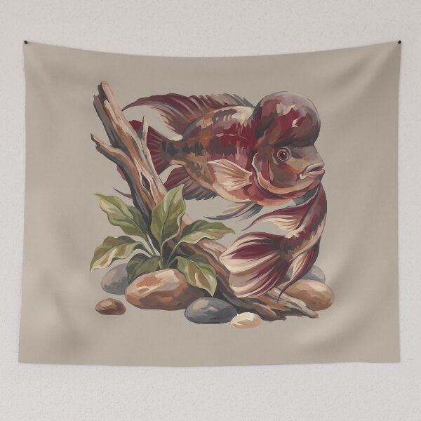Item preview, Painted Flowerhorn Cichlid Aquascape Art designed and sold by MythicCotton.