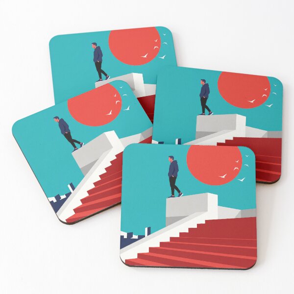 Item preview, Urban Solitude - Minimalist Red Sun and Stairs designed and sold by seven things shop.