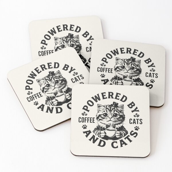 Item preview, Powered by Coffee and Cats – Funny Cat Lover T‑Shirt & Sticker designed and sold by ZyxDes.
