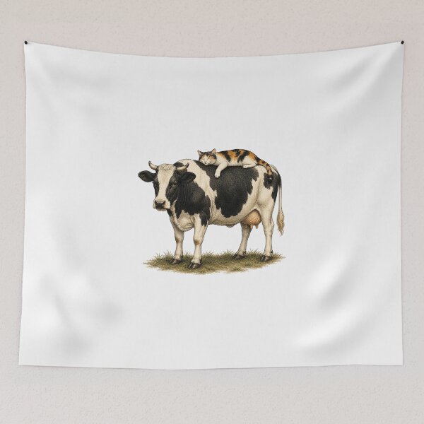 Item preview, Sleepy Calico Cat Napping on a Dairy Cow designed and sold by Aguri-tei.