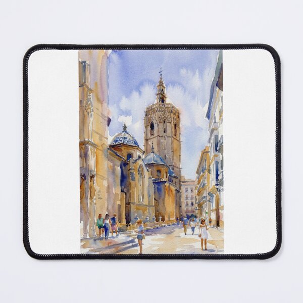 Item preview, Miguelete Tower Valencia Watercolor Painting designed and sold by caracatita75.
