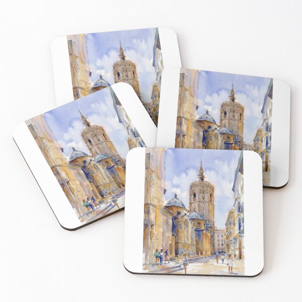 Item preview, Miguelete Tower Valencia Watercolor Painting designed and sold by caracatita75.