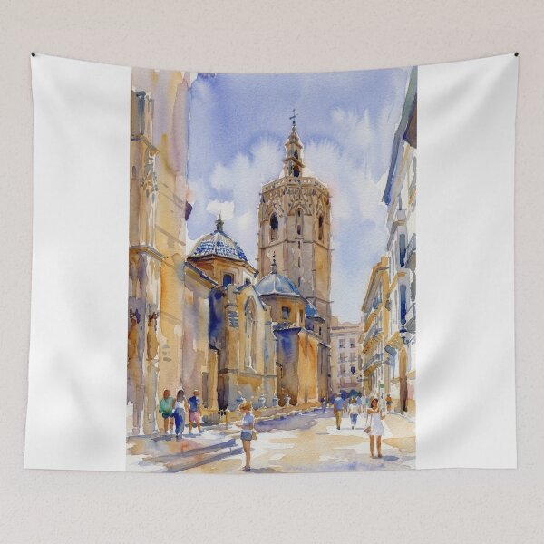 Item preview, Miguelete Tower Valencia Watercolor Painting designed and sold by caracatita75.