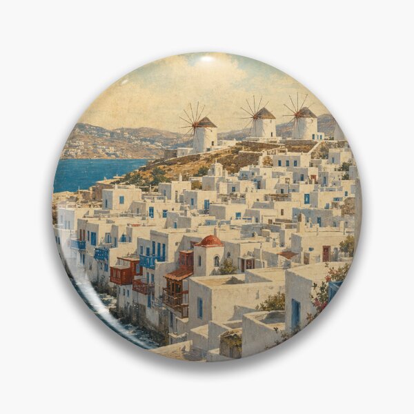 Item preview, Mykonos Greece Travel Souvenir - Retro Illustration designed and sold by VisualArtsOasis.