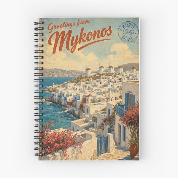 Item preview, Mykonos Greece Travel Souvenir - Retro Illustration designed and sold by VisualArtsOasis.
