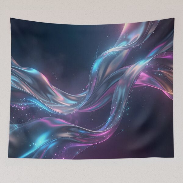 Item preview, Celestial Neon Silk Flow | Luminous Abstract Cosmic Waves designed and sold by DreamyWallVibes.