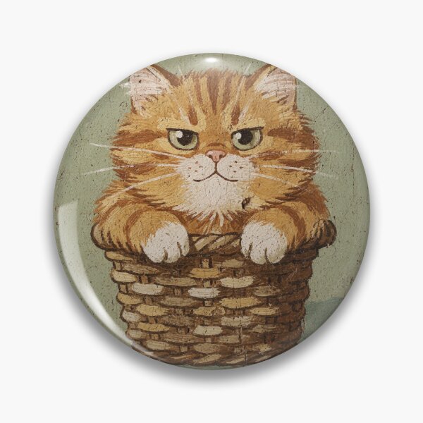 Item preview, Ginger Cat Stuffed in a Too-Small Basket Folk Art designed and sold by PictorialWhimsy.