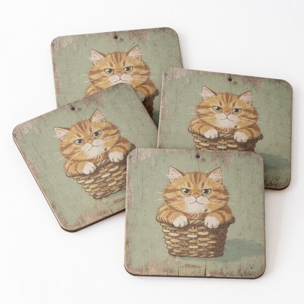 Item preview, Ginger Cat Stuffed in a Too-Small Basket Folk Art designed and sold by PictorialWhimsy.