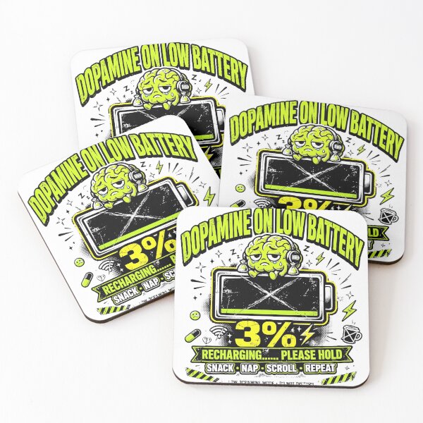 Item preview, Dopamine On Low Battery Cute Tired Brain Retro Cyber Humour T-Shirt designed and sold by Arextr.