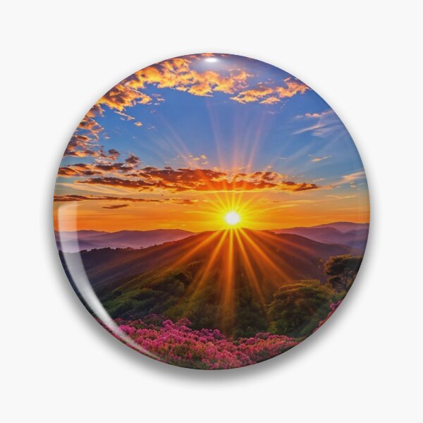 Item preview, Mountain Sunrise with Pink Wildflowers – Dramatic Scenic Landscape designed and sold by Wild Bloom Paws.