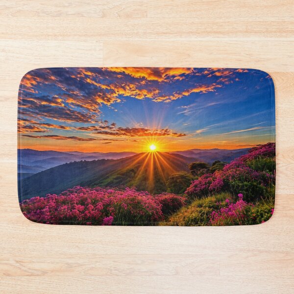 Item preview, Mountain Sunrise with Pink Wildflowers – Dramatic Scenic Landscape designed and sold by Wild Bloom Paws.
