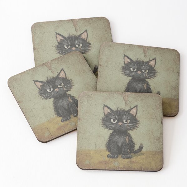 Item preview, Puffed-Up Fierce Black Kitten Folk Portrait designed and sold by PictorialWhimsy.