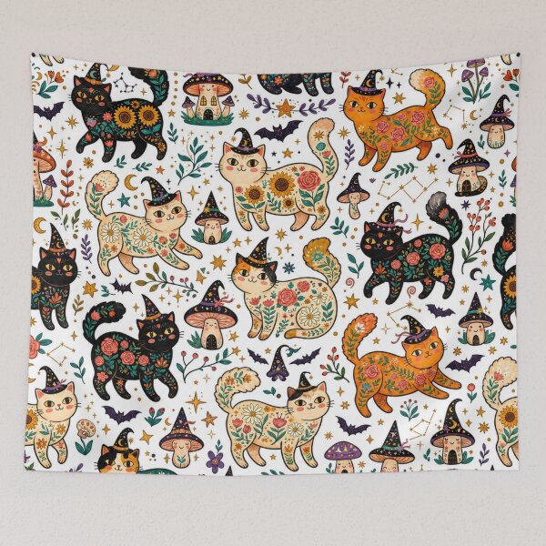 Item preview,     Cute Spooky Cat Cottagecore Pattern designed and sold by Iampoji.