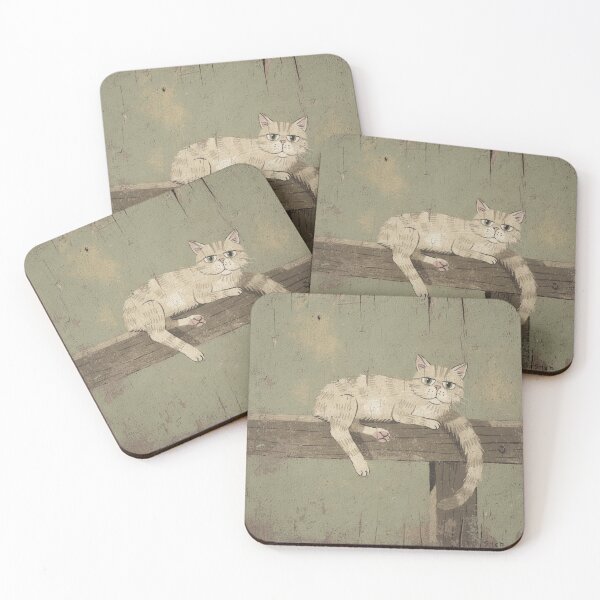 Item preview, Sleepy Cream Cat Draped Over a Fence Folk Painting designed and sold by PictorialWhimsy.