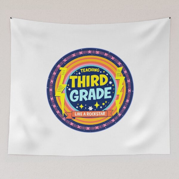 Item preview, Retro Teaching Third Grade Like A Rockstar Groovy Badge Sticker designed and sold by FestivityFinds.