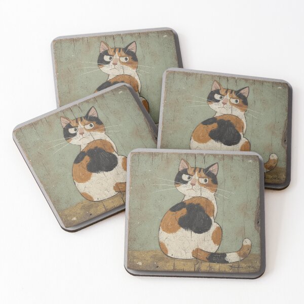 Item preview, Offended Calico Looking Over Shoulder Folk Art designed and sold by PictorialWhimsy.