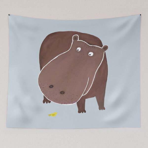Item preview, Cute Hippo with Small Yellow Bird Illustration by Carla Daly designed and sold by Carla Daly.