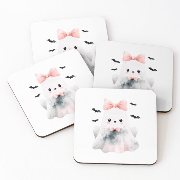 Item preview, Cute Halloween Ghost With Pink Bow And Playful Bats designed and sold by EL-Lebedenko.