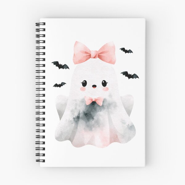 Item preview, Cute Halloween Ghost With Pink Bow And Playful Bats designed and sold by EL-Lebedenko.