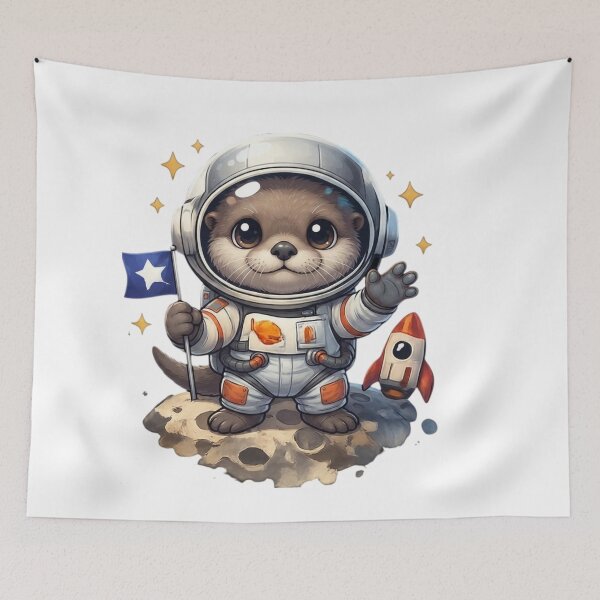 Item preview, Little Lunar Explorer: Cute Space Otter with Rocket designed and sold by 63Hotpeppers.