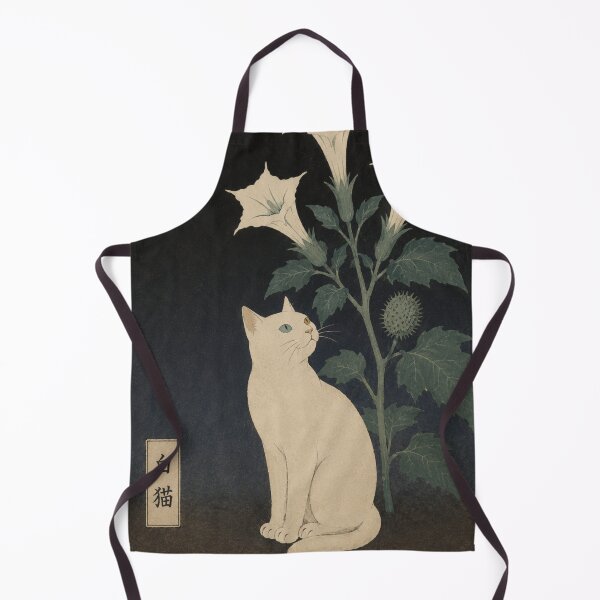 Item preview, White Cat and Moonflower — Neko Botanica No. 3 | Japanese Cat Woodblock designed and sold by Planthem.