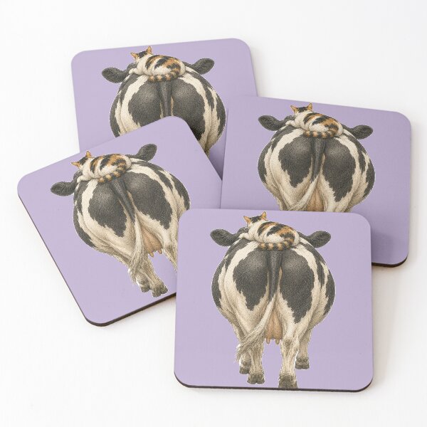 Item preview, Cat Napping on a Cow's Rear - Funny Farm Art designed and sold by Aguri-tei.
