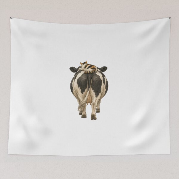 Item preview, Cat Napping on a Cow's Rear - Funny Farm Art designed and sold by Aguri-tei.