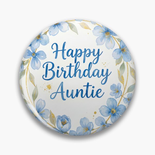 Item preview, Happy Birthday Auntie – Blue Floral Gold Watercolor Wreath designed and sold by EmeraldeaArt.