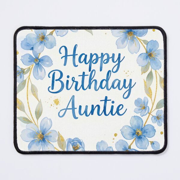 Item preview, Happy Birthday Auntie – Blue Floral Gold Watercolor Wreath designed and sold by EmeraldeaArt.
