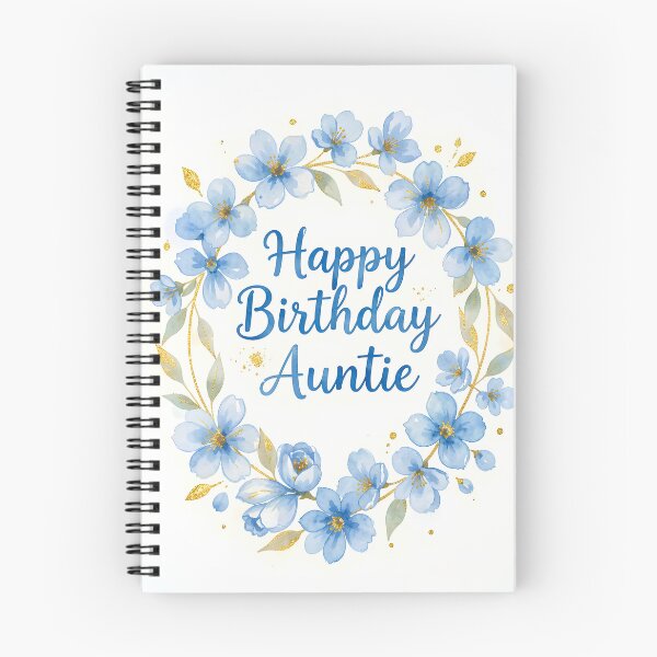 Item preview, Happy Birthday Auntie – Blue Floral Gold Watercolor Wreath designed and sold by EmeraldeaArt.