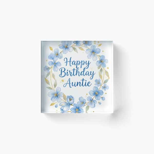 Item preview, Happy Birthday Auntie – Blue Floral Gold Watercolor Wreath designed and sold by EmeraldeaArt.