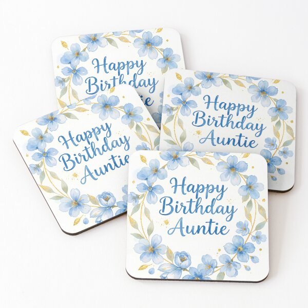 Item preview, Happy Birthday Auntie – Blue Floral Gold Watercolor Wreath designed and sold by EmeraldeaArt.